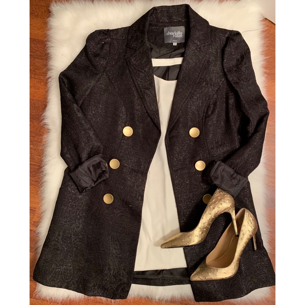 Black Trench Coat with Gold Details Sz M